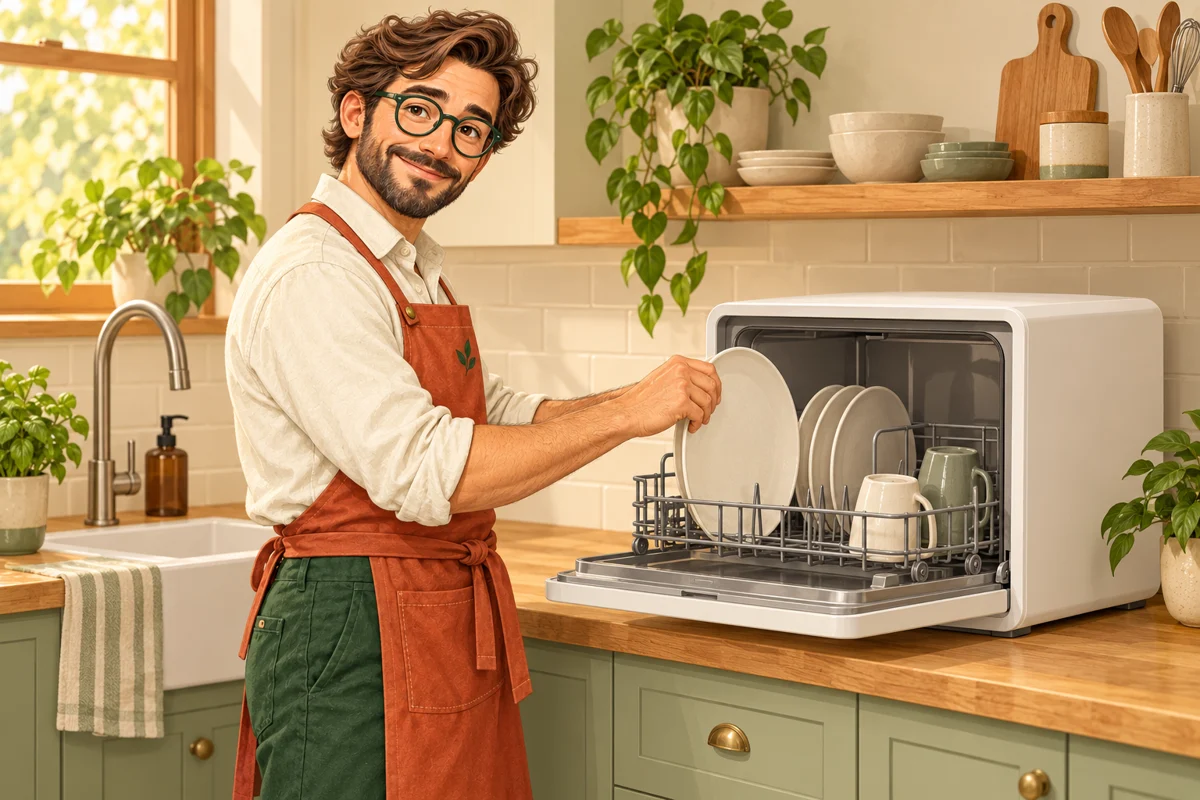 Our illustrated guide arranging plates in a generic countertop dishwasher